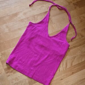 Women's  Pretty Pink Ribbed Halter Tank Top Size M
